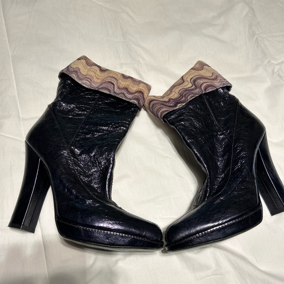 Missoni Fold-Over High Heeled Metallic Purple Leather Boots - Picture 13 of 16